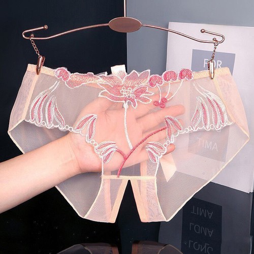 Women Open Crotch Lingerie Lace Sexy Crotchless Panty Briefs Tummy Knickers - Picture 6 of 21