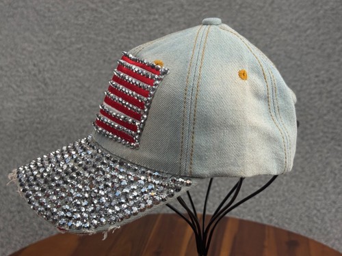 Gorra de béisbol patriótica bandera de Estados Unidos para mujer Denim estrás algodón gorra ajustable - Imagen 3 de 8