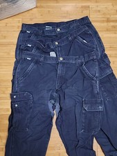 Lot of 3 Carhartt FR Dungeree Pants Mens 42X32 Navy Cargo Flame Resistant FLAW