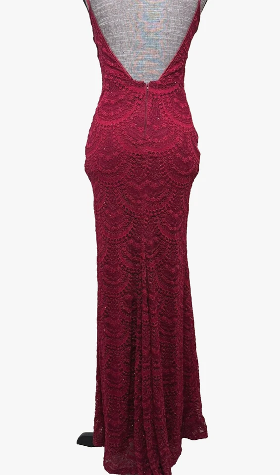 Vestido De Colección Y2K Trixxi Para Mujer Talla 5 Largo Halter Formal Encaje Vestido Rojo Sirena Forrado Foto 4 de 4