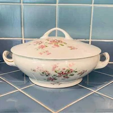 Victoria Austria Vintage Round Pink Flowers Serving Bowl