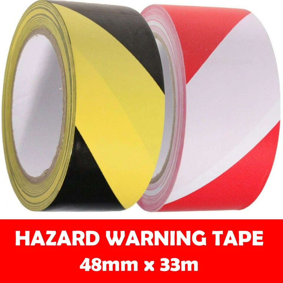 SOCIAL DISTANCING PVC FLOOR HAZARD WARNING TAPE ROLLS SELF ADHESIVE 48MM X 33M