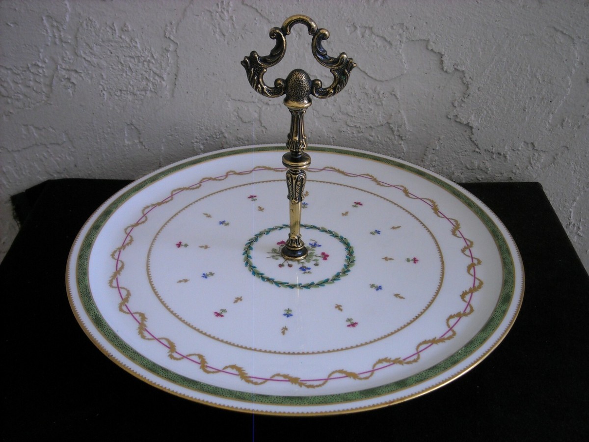 Haviland Limoges Vieux Paris Vert Green Serving Plate with Metal