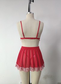 Sexy Lingerie Xmas 2 Pieces Women's Lace Sleepwear Babydoll Bra Skirt Christmas