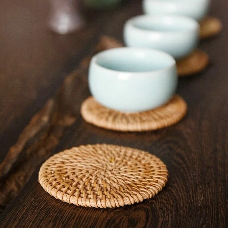 1PC Woven Rattan Placemats Heat Resistant Home Table Mat Tea Coffee Pad Coasters - Image 3 of 4