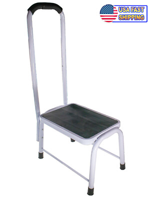 Medical Footstool Bathroom Step w/ Support Handle  Non Slip Handicap & Elderly