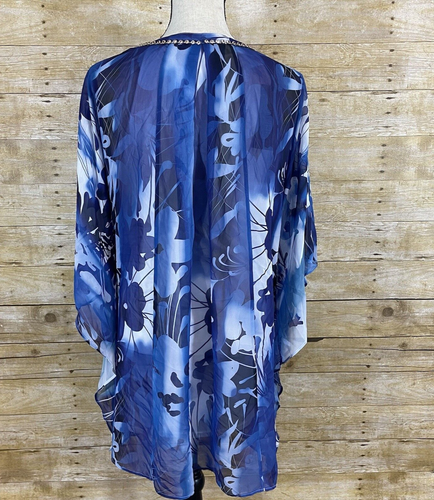 Jennifer Lopez Caftan Dress Womens XS Blue Floral Kaftan Kimono Embellished NWT - Picture 7 of 10