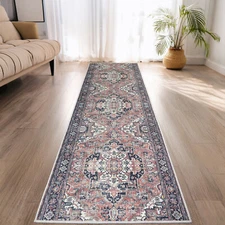 Custom Size Canvas Back Low Profile Chennile Oriental Mahal Red Runner Rug