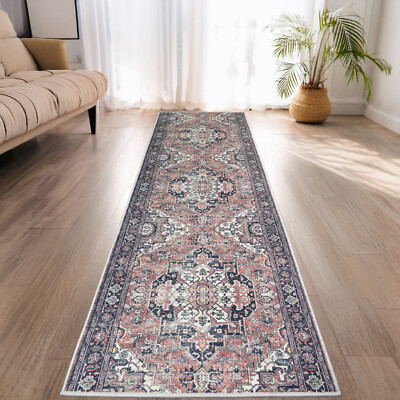 Custom Size Canvas Back Low Profile Chennile Oriental Mahal Red Runner Rug