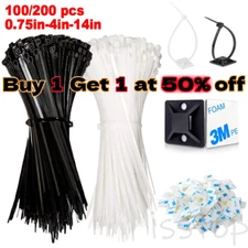 Self-locking Plastic Nylon Cable Zip Ties Mounts Wire Fasteners Cable Clips US