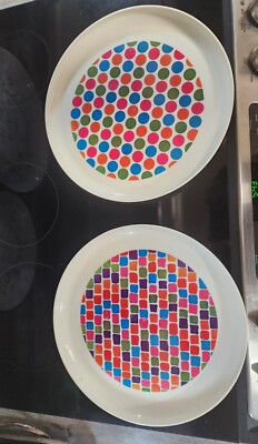 Vintage Deka Plastics 1969 Retro polka-dot rainbow Rolling Trays 13'' Mid-Century