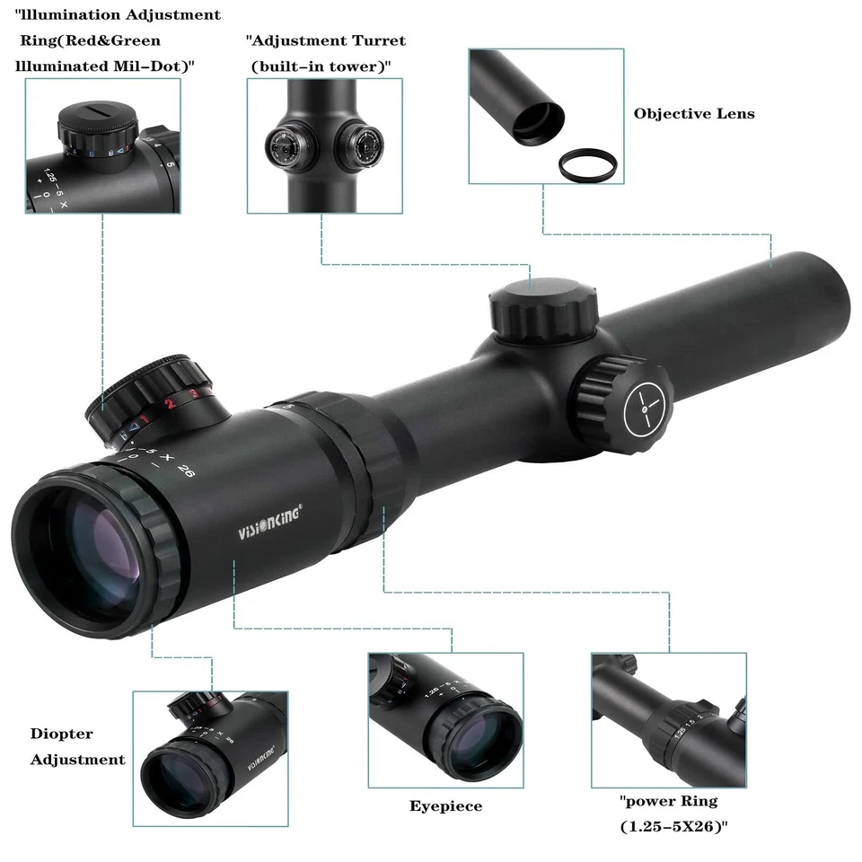 Visionking 1.25-5x26 Rifle scope Hunting 30 mm German Reticle &Rifle accessories - Image 2 of 4