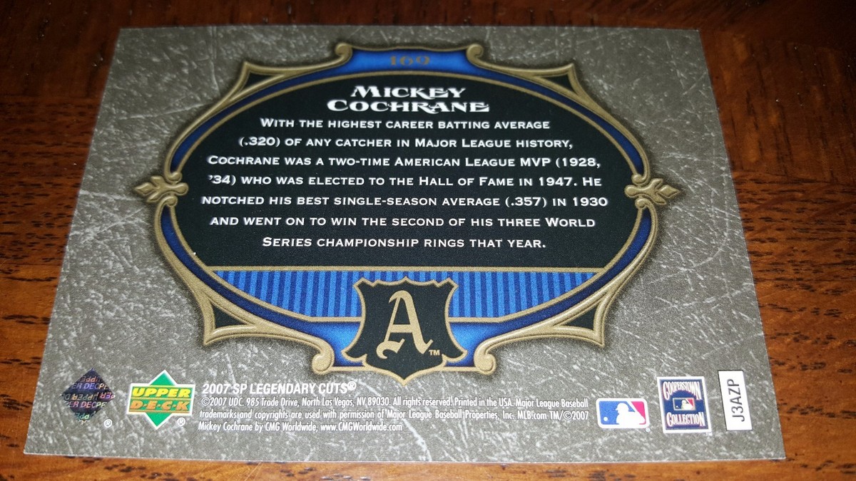 2007 SP LEGENDARY CUTS LEGENDARY LINEAGE MICKEY COCHRANE CARD #D