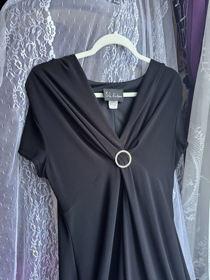 Vintage S.L. Vestido de Noche Fashions Midi Negro Talla 16 ~ Cóctel, Formal, Fiesta Foto 3 de 4