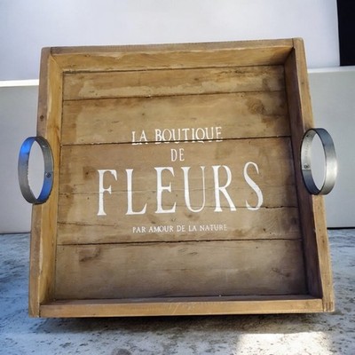 La Boutique de Fleurs Rustic Serving Tray w/Metal Handles 16×16×3