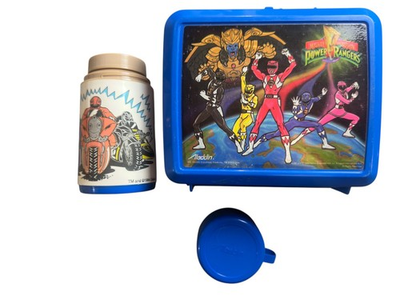 #ad 1993 Aladdin Mighty Morphin Power Rangers Plastic Lunch Box with Thermos Blue $24.79