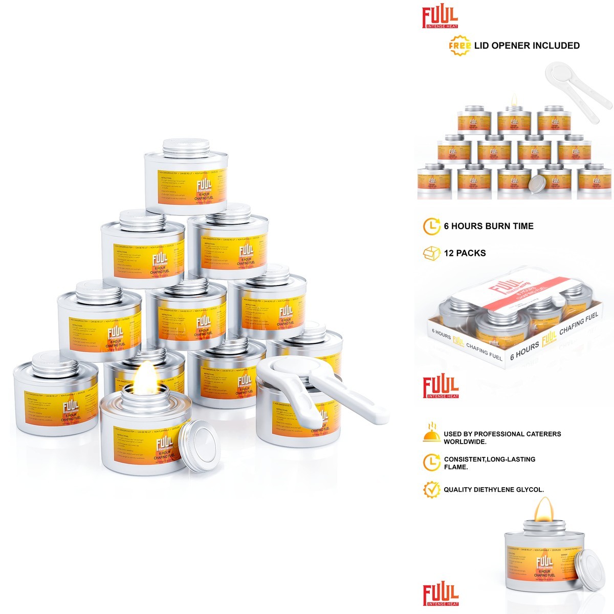 FHS24 6 Hour Chafing Fuel 12-Pack Cans for Chafing Dishes