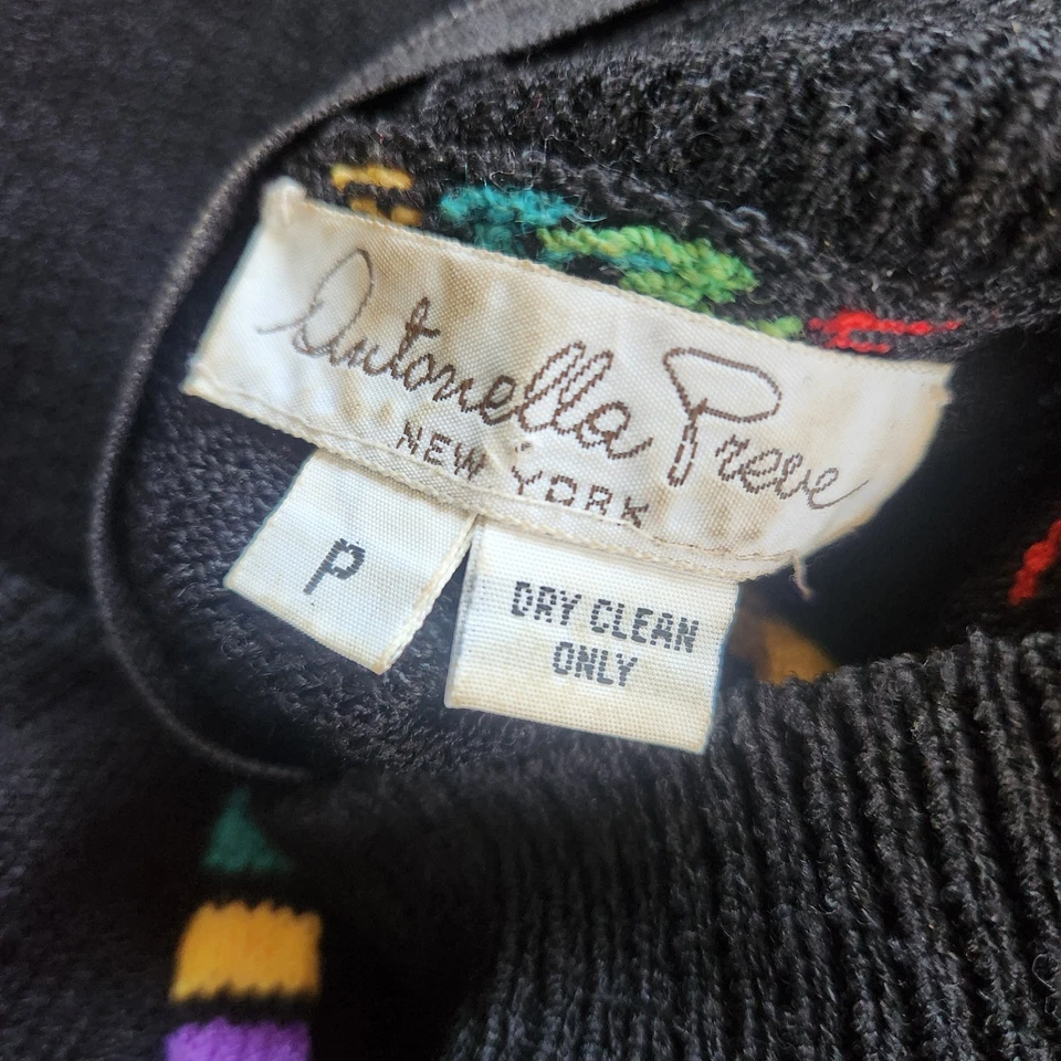 Vestido Suéter Vintage ANTONELLA PREVE Talla S Colorido Borde Tejido Años 80 Geométrico Foto 4 de 4