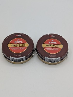 2-Pack Kiwi BROWN Shoe Polish 2.5oz/70g - Renews & Protects Brown Leather New