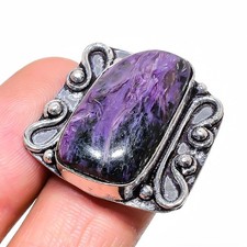 Natural Russian Charoite Gemstone 925 Sterling Silver Jewelry Ring Size 7.5 q384