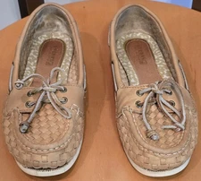 Women's Sperry Audrey Woven Leather Boat Shoes Size 7.5 Shimmery Brown
