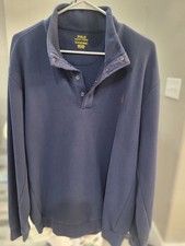 Polo Ralph Lauren Sweater Mens XL Navy Blue Pullover Snap Button Double Knit