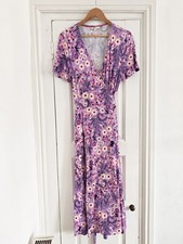 Boden Maxi Wrap Dress Purple Floral Jersey Size 12 Short Sleeve Summer Holiday