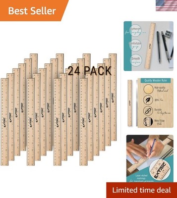 Precision 12 Inch Wooden Rulers - 24 Pack with Laser-Etched Markings for Clarity