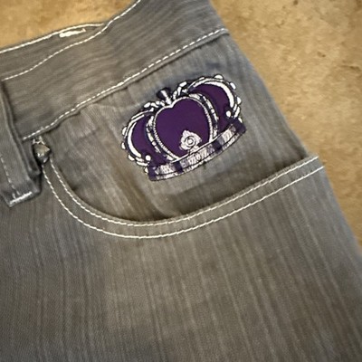 Vintage Coogi Jeans Mens 52x36 Grey Denim Purple Embroidered/Trim Logo Y2K WOW!!