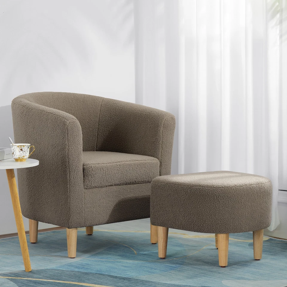 Silla con brazo acento con sofá individual otomano sala de estar tapizada en tela de lana Foto 2 de 4