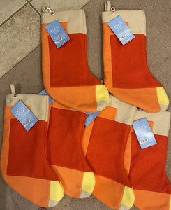 Lego Collection set of 6 New Christmas Stockings Color Block Felt Orange Red 20"