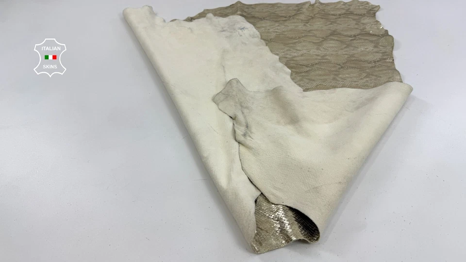 METALLIC GOLD SNAKE PRINT ON Soft Italian Calfskin Leather hide 8sqf 0.8mm C6476 - Image 3 of 4