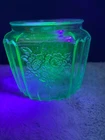 Anchor Hocking Mayfair Open Rose Blue Uranium Depression glass Biscuit jar n/lid