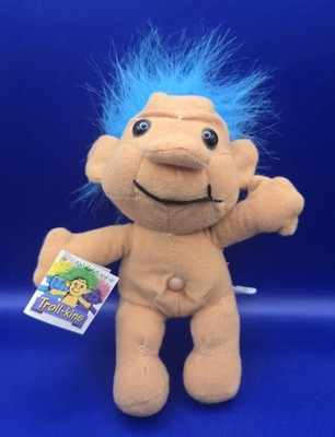 Vtg 1991 ASPCO Troll-kins 9'' Plush Doll w/Blue Hair ''Legend of the Troll-kins'' 