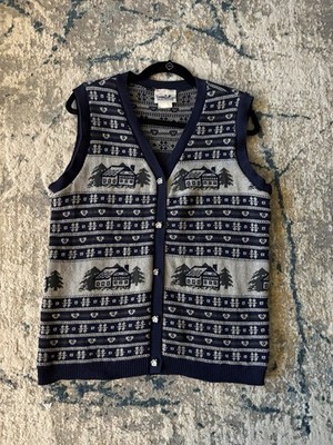 Vtg Northern Reflections Sweater Vest With Houses And Trees.
