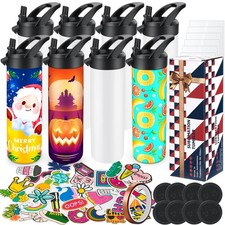 8 Pack 20oz Sublimation Tumbler Set Triple-Insulated Stainless Steel Sports W...