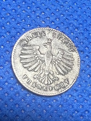 Frankfurt Unc 1839 1 Kreuzer Silver Coin City View Germany German State #537