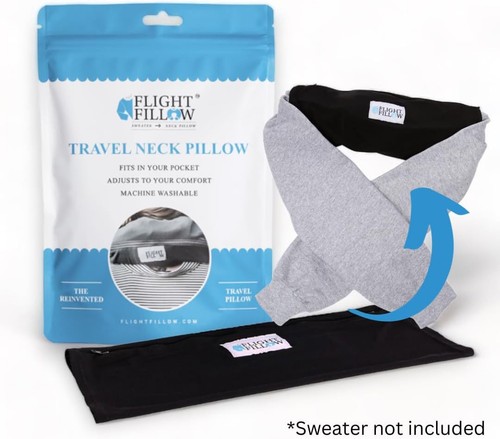 Stuffable Neck Pillow for Travel, Plane Long One Size, Black - Picture 2 of 9