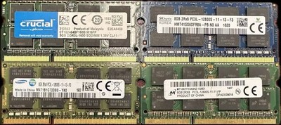 Crucial/Micron/SK Hynix/Samsung 8GB DDR3 12800S/1600 SODIMM Laptop Ram
