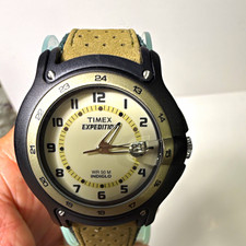 Timex Expedition Uomo Quarzo Data Indiglo 50m Cassa Nera Quadrante Beige Pelle