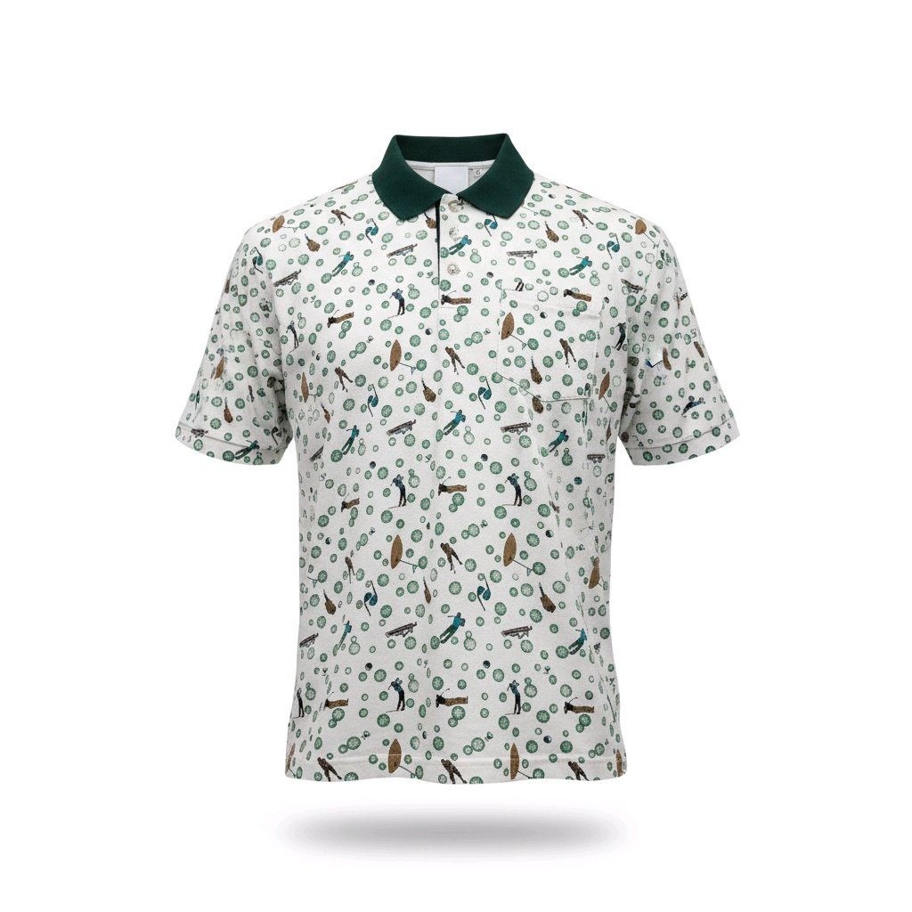 Caliber Classic Wear Mens XL Vintage Golf Print Polo Shirt White Green Cotton