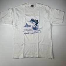 Vintage Fruit Of The Loom Supercotton Cape Hatteras White Embroidered Tee Size L