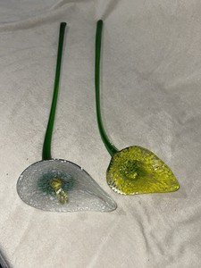 Glass Calla Lily Artificial Flower Stems, Green White Yellow, Set of 2