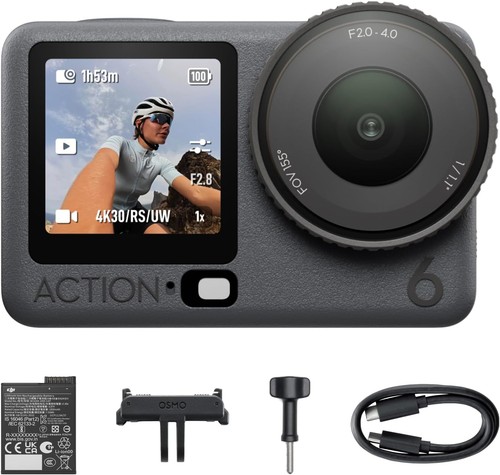 DJI Osmo Action 6 Standard Combo, 4K120fps, 1/1.1" Sensor, f/2-f/4, 4h Battery