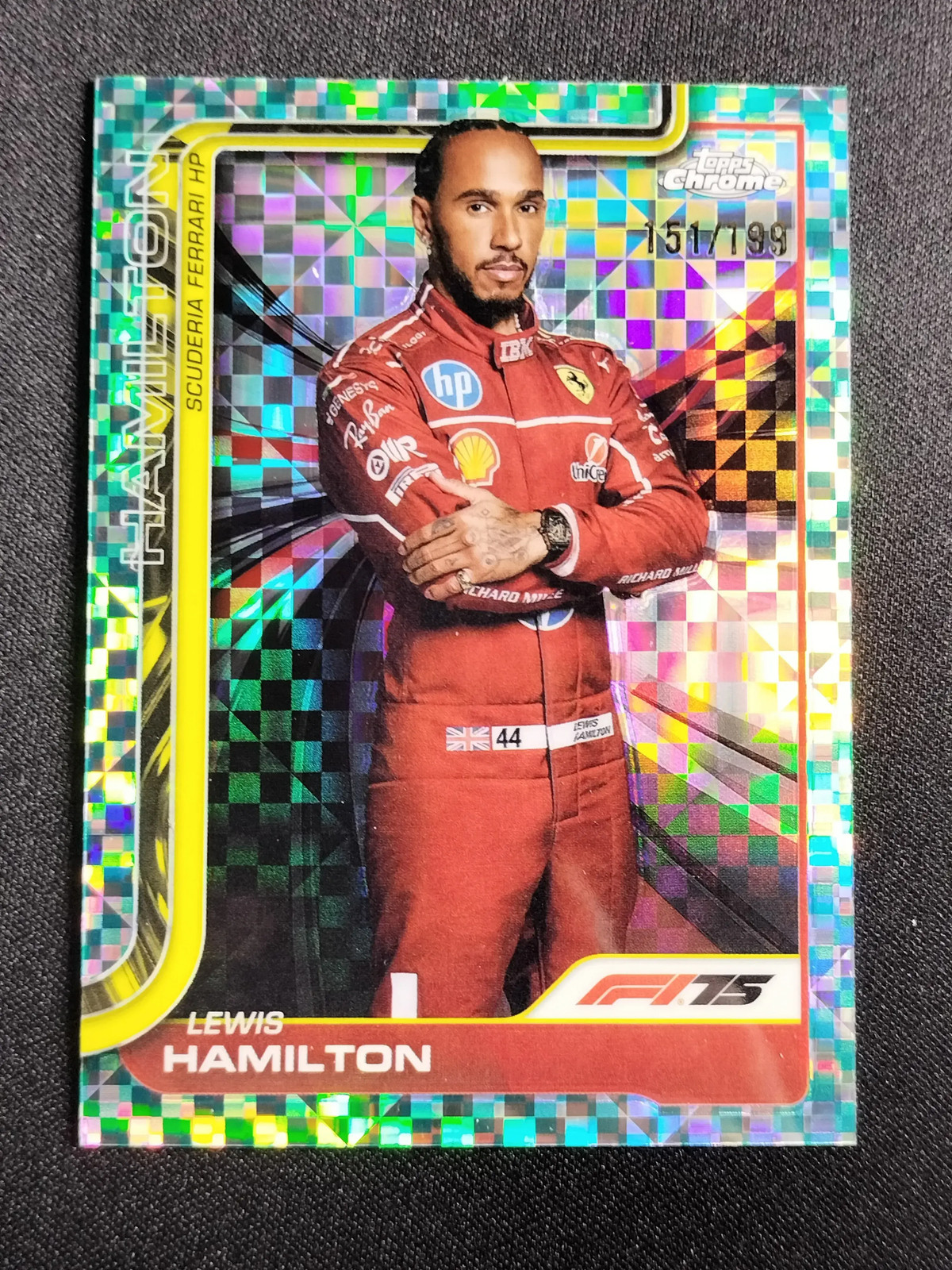 2025 Topps Chrome F1 Lewis Hamilton #4 Aqua Checker Flag /199 Ferrari VK98