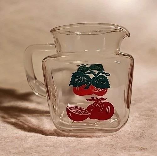 Vintage Federal Glass Juice Pitcher Tomato Design With Star Bottom