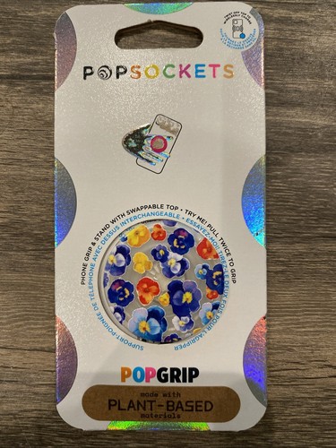 PopSockets PopGrip Swap Top Phone Grip Stand- Pansy Raid Blue Floral Flowers