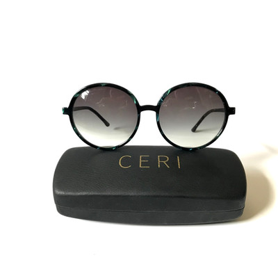 Ceri Hoover Audra Round Circle Sunglasses Womens Black Green Tortoise Acetate