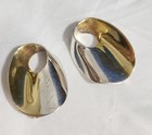 STERLING MEXICAN CLIP EARRINGS, TWO TONE GOLD TONE & STERLING 1" — photo 1