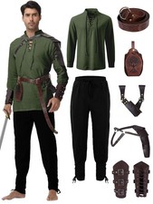 Renaissance Medieval Costume for Men - Pirate Costume 8 Pcs Set, Halloween Ad...